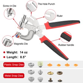 Snap Button Kit, Plastic Snaps for Fabric with Tool, Built-in Hole Punch, 10 Colors 68 Sets Snap Button kit, Heavy Duty Metal Snap Fastener Tool for Leather, Fabric, Sewing & Crafting