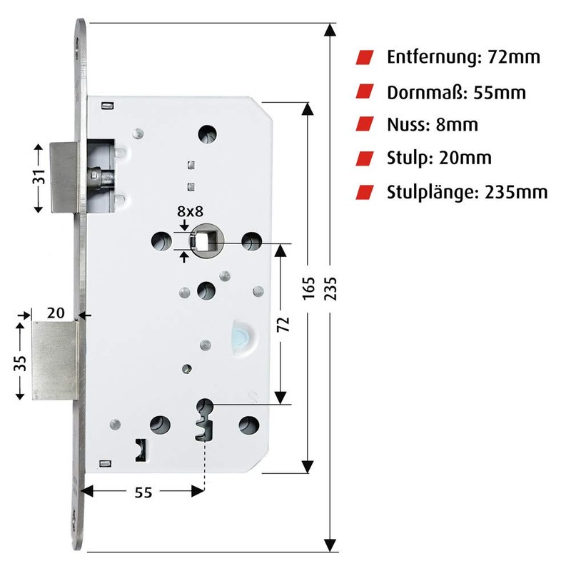 Felgner Profile Cylinder Door Mortice Lock, Lock Case Made of