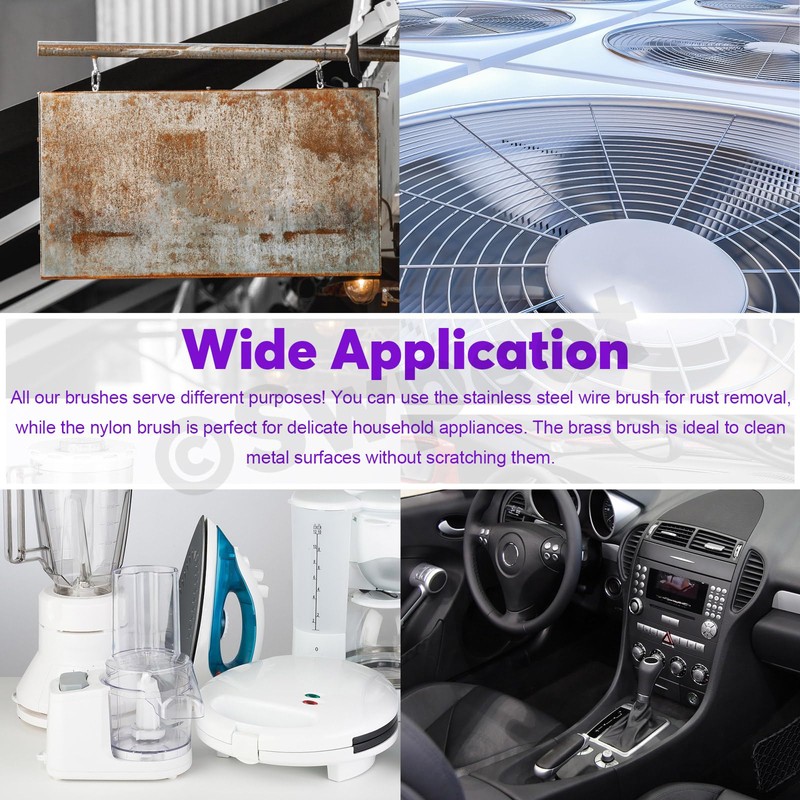 Swpeet 8Pcs Red Small Wire Brush Set With Curved Handle