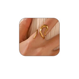 DANSOAN Chunky Rings For Women, Gold/Silver Thumb Ring Asymmetrical Wavy Curve Ring Serpentine Rings Adjustable Non Tarnish Dainty New Year Anniversary Birthday Jewelry Gifts (GOLD)