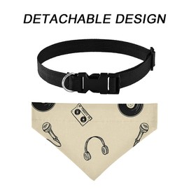 Poeticcity Music Doodles Vinyl Records Headphones Tapes Microphones Dog Adjustable Martingale Collar, Buckle Bandanas Triangle Kerchief Bibs Scarf, Saliva Bibs Pet Regular Collars for Cat Pets
