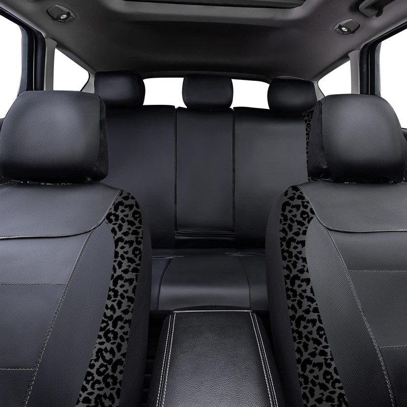 Flying Banner Carbon Fiber Leather Vehicle Seat Covers, Leopard Gray
