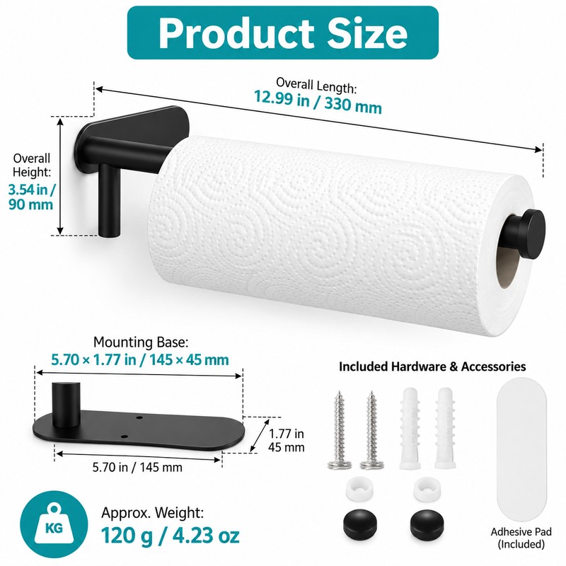 Self-Adhesive Stainless Steel Paper Towel Holder – No-Drill Wall-Mounted Roll