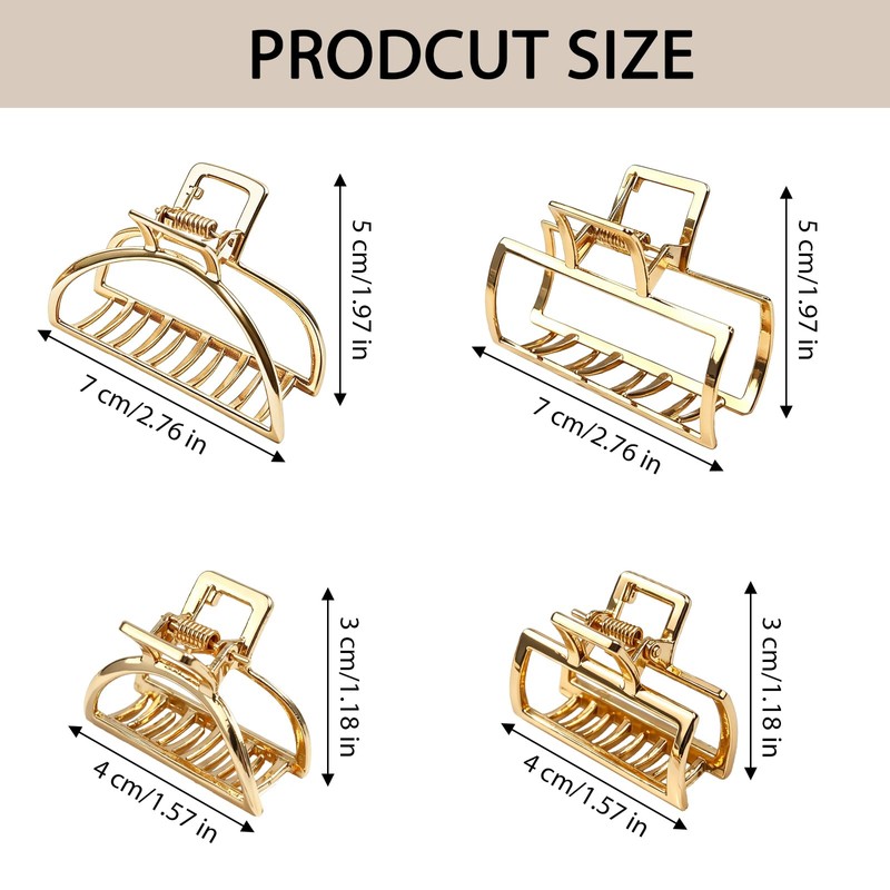 4 PCS Gold Metal Hair Clips for Women 2.76 Inche