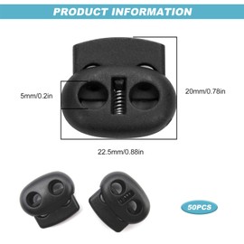 Cord Locks for Drawstrings, 50 Pcs Double Hole Spring Toggle Stoppers Cord Locks Black Double Spring Sliding Cords Fasteners Lock
