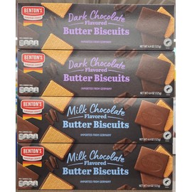 Bentons Dark & Milk Chocolate Flavored Butter Biscuits 4.4oz 125g (Four Boxes)