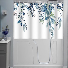 Ruelvth Short Shower Curtain, Waterproof Spring Blue Eucalyptus Shower Curtain with Hooks for Walkin Tub or Step in Tub, 72x48 inch