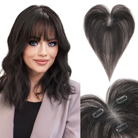 SEGOHAIR Hair Toppers for Thinning Hair Women - Clip-in Wispy Bangs 9x12cm T-Part Hand-Tied 13g Ultra-Lightweight Breathable Base Undetectable & Natural- Natural Black