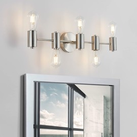 WUZUPS 5-Light Bathroom Light Fixture Morden Vanity Wall Scones Light for Bedroom Living Room, E26 Base, Brushed Nickel