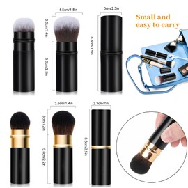 Retractable Makeup Brush Set of 2 - Professional Powder Brush with Soft Bristles for Loose Powder, Compact Powder & Foundation, Portable Blush Brushes in Travel Design