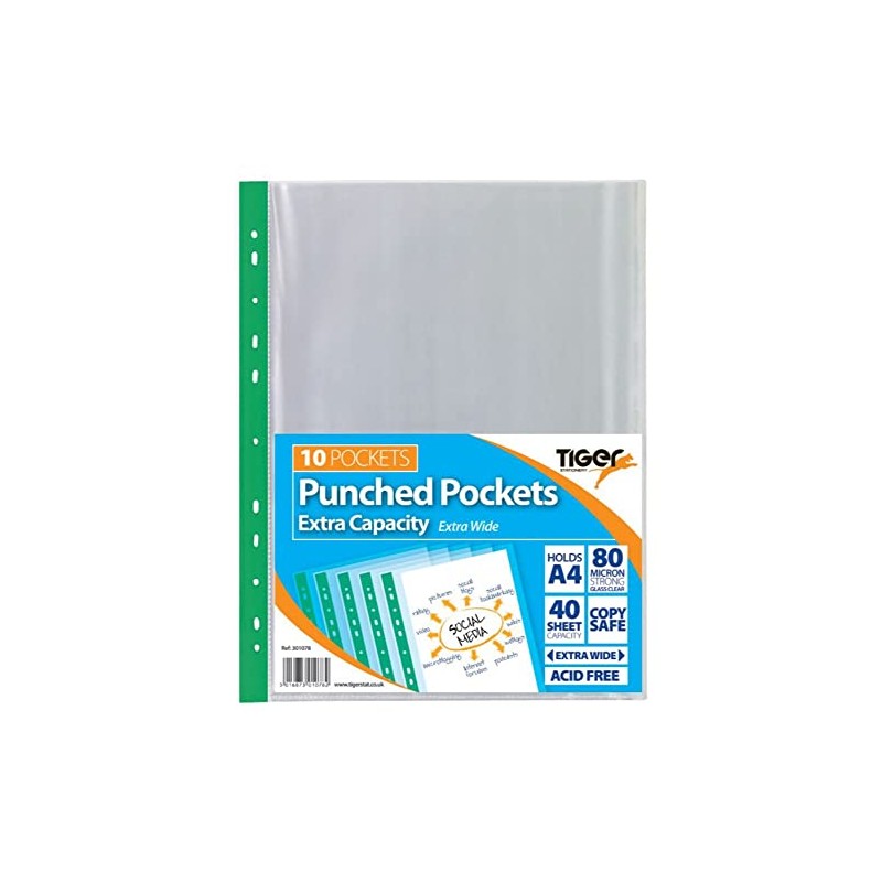 Tiger A4 punched pockets extra capacity pack of 10 wallet