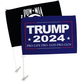 Trump Flag 2024 Trump Pro Life Car Flags Pack with POW MIA Veterans Military Armed Forces Memorial Vehicle Auto Window Decor Bandera Outdoor Pole Accessories Gifts for Him, Made in USA