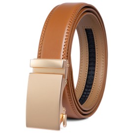Founders & C Ratchet Belts for Men-Black/Brown Belt Leather 1 3/8" for Casual Dress-Micro Adjustable Belt (Light Brown-Gold Buckle, 32" to 38" Waist Adjustable)