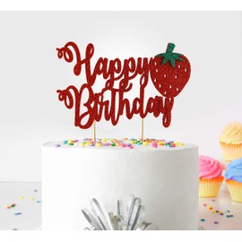 Decoración para tarta de cumpleaños con diseño de fruta (fresa), con purpurina de doble cara