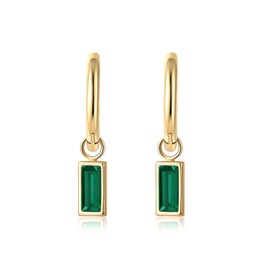 ALRNBY 18K Gold Plated Hoop Square Dangle Earrings Emerald Green Blue Red Black Cubic Zirconia Earrings Dainty Pretty Drop Jewelry(Emerald)