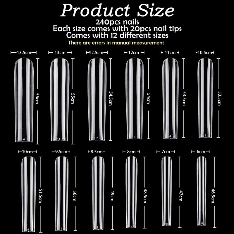 Pack of 240 False Nails Tips, 12 Sizes Nail Extensions