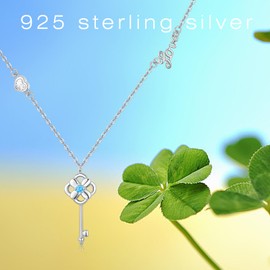 MOPOPOK Key Necklace for Women S925 Sterling Sliver Love Key Necklace Four Leaf Clover Pendant Necklace Key Jewelry Gifts for Birthday Christmas