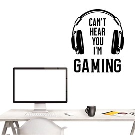 Game Wall Sticker Can't Hear You I'm Gaming Wall Decals DIY Headset Vinyl Art Silhouette Game Decor 3D Video Game Room Decoration Wallpaper for Boys Playroom Bedroom Family Game Room
