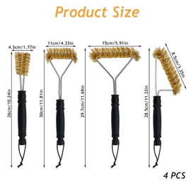 Set of 4 Robust Brass Grill Brush, Brass Brush Grill Handle with Heat Protection, Brass Brush, Small Pizza Oven Brush, Grill Brush, Oven Brush for Grill, Gas Grill, Charcoal Grill, Cast Iron Grill