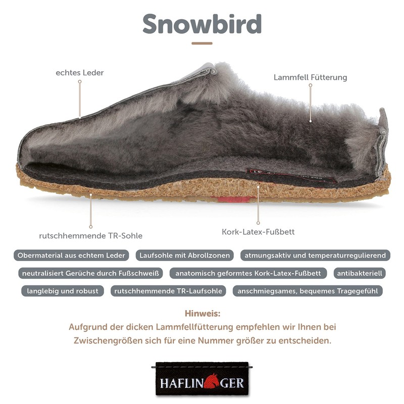 Haflinger Snowbird lambskin clog, felt slipper, house shoe, charcoal, 40