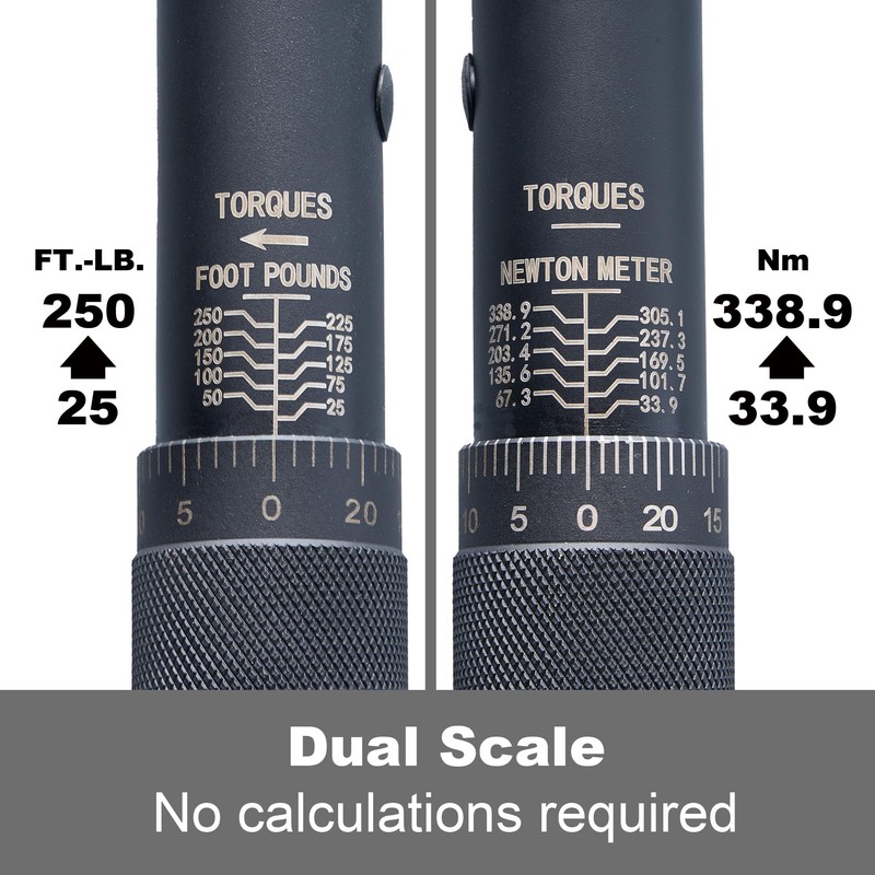 KOOPOOL 1/2-Inch Drive Click Torque Wrench,25-250 ft.-lb./33.9~338.9 Nm