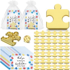 Hotop 25 Sets Employee Appreciation Gifts Gold Puzzle Piece Pin with Thank You Cards, Organza Bags Team Gifts for Coworkers Employee