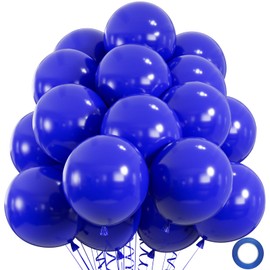 50pcs Royal Blue Balloons, 12inch Helium Quality Dark Blue Party Balloons for Birthday Graduation Baseball Party 4th of July Backdrops (with Ribbon & Glue)
