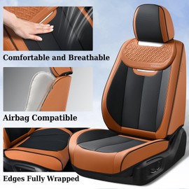 Coverado Seat Covers, Front Car Seat Cover, 2 Pack Breathable Nappa Leather Seat Cover, Waterproof Car Seat Protector, Car Seat Cushion, Universal Auto Seat Covers Fit for Most Cars (Brown&Black)