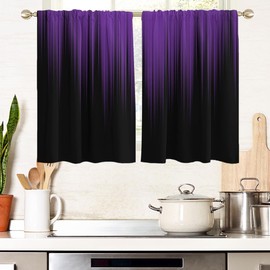 AAtter Purple and Black Window Curtain for Kitchen Abstract Striped Dark Plum Cool Gothic Gradient Small Short Home Living Room Bedroom Bathroom Drapes Treatment Fabric 1 Pair, 27.5" W x 45" L, Modern