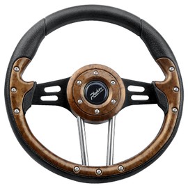 Roykaw Golf Cart Steering Wheel Compatible with Yamaha EZGO Club Car (Wood Grain Black Spokes)