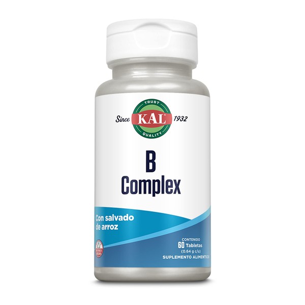 KAL B Complex, Complejo B / 60 Tabletas, Con Salvado de Arroz Orgánico (absorción en 30 min).