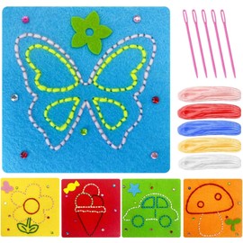 XNBTFK 5 PCS Kids Sewing Kit, Binca Sewing for Children, Kids Sewing Kit Ages 3-12, Material Cards,Colored Threads,Needles, for Childrento Help Enhance Their Creativity and Imagination