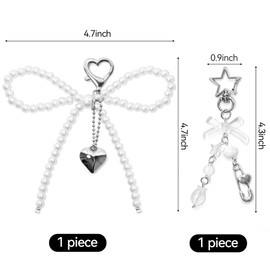 2Pcs Pearl Bow Keychains Aesthetic Y2K Keychain Cute Heart Pearl Bowknot Key Ring Car Keychain Purse Gifts for Women (style3, 2)