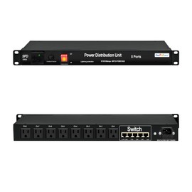 1U PDU Rackmount Power Strip - Surge Protector, 8 NEMA 5-15R 15A Outlets, w/5-Port Gigabit Ethernet Switch,100-250V 15A 3600 Joules, SPD-10KA, 6ft Cord, ETL Listed, by ThePoEstore