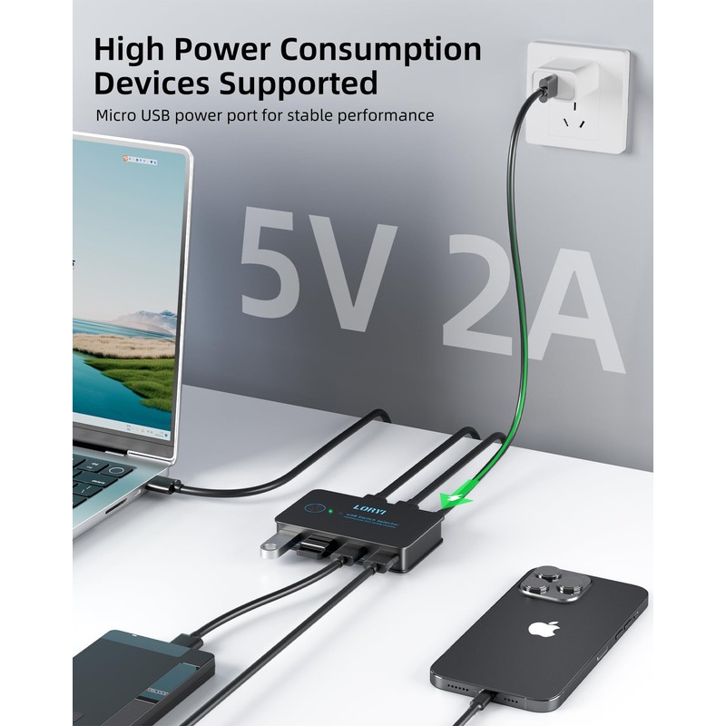 USB 3.0 Switch, USB Switcher 2 Computers Share 4 USB