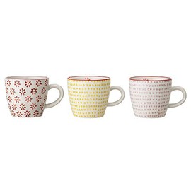 Bloomingville Small Cups Susie Retro Cups Ideal for Double Espresso or Small Coffee Crema Diameter 7.5 x H 7.5 cm Red Yellow Pink Ceramic Set of 3