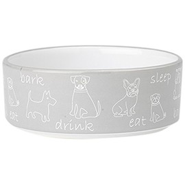 Pet Rageous 2-Cup Playful Pet "Eat Drink Bark" Bowl, Gray/White