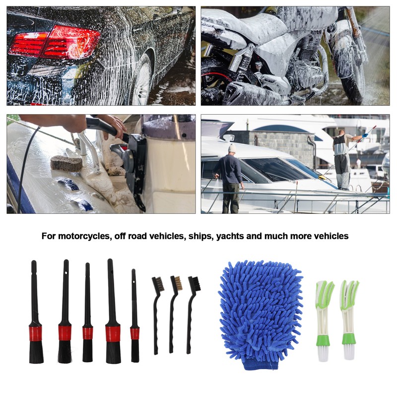 11PCS Car Cleaning Detailing Brush Set Interior Exterior Plastic for