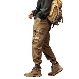 XYXIONGMAO Multi Pocket Cargo Pants for Men Japanese High Street Pants Drawstring Cargo Pants for Men Hip Hop Sweatpants(Brown,XL)