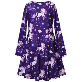 Long Sleeve Unicorn Dresses for Toddler Girls Casual Summer Sun Dresses 7 16