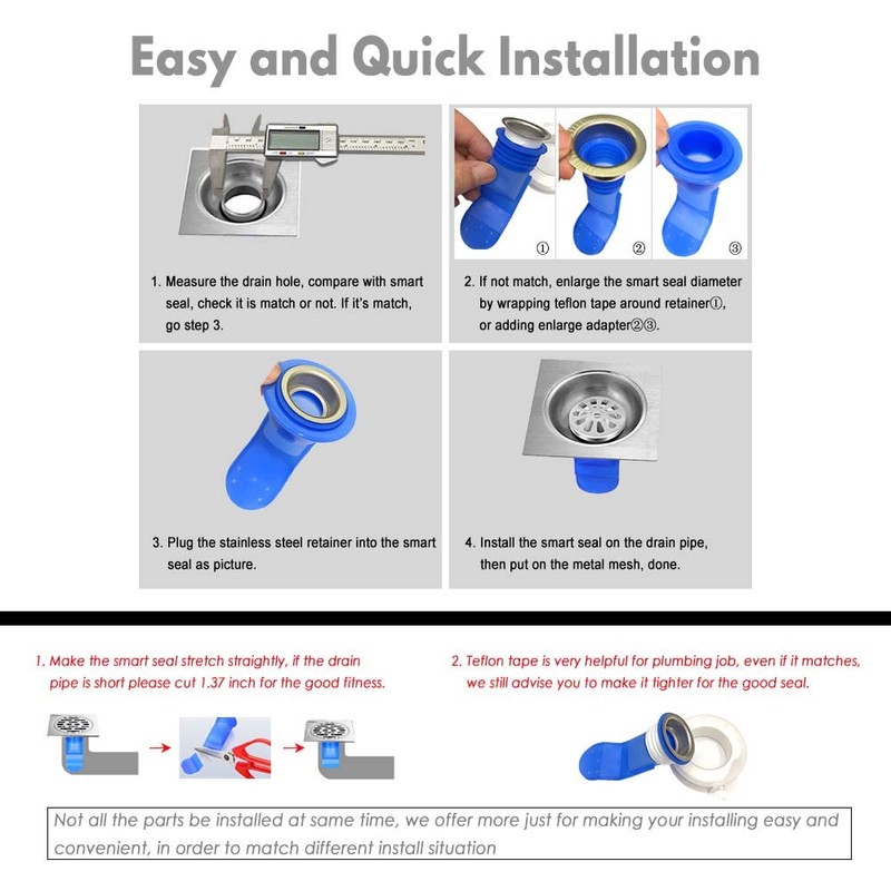 Shower Floor Drain Backflow Preventer, Waterless Trap Seal, One Way