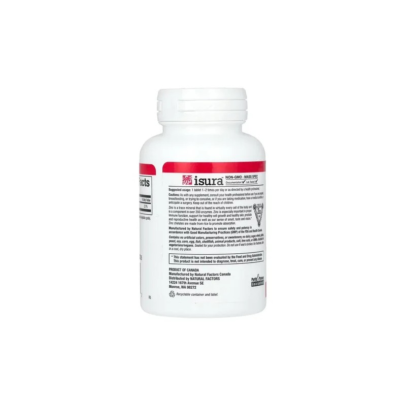 Quelato De Zinc 25mg 90 Tabletas Natural Factors