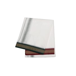 Kolakeer™ Men's Cotton Color Dhoti - 1.8 Mtrs South Indian Thalapathy Style Single Layer Dhoti Veshti Mundu, White, One Size