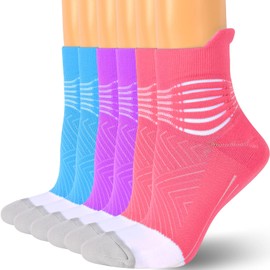 Compression Ankle Support Running Socks Women Coolmax Wicking 3 Pairs Quarter Athletic Cushioned Plantar Fasciitis Socks