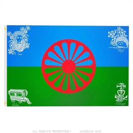 BOBIJOO JEWELRY - Drapeau Gitan Gens du Voyage Rome Tsigane Manouche Sara Niglo Verdine Camargue 150 x 90 cm