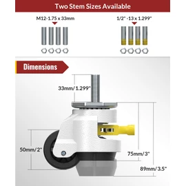 HOLKIE Leveling Stem Casters Set of 4 Heavy Duty Retractable Caster Wheels, 1/2" and M12 Stem Size, Total Capacity 2200 Lbs, Adjustable Wheel with Ratchet Handle for Workbench, Machine, Equipment