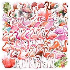 ParPix Pack of 50 Flamingo Stickers, Large 7 cm Flamingo Decoration Birthday Stickers, Hawaiian Party Flamingo Party Decoration Stickers, Summer Waterproof Stickers, Flamingo Sticker for Suitcase