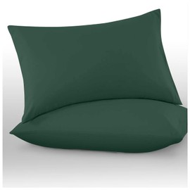 Microfiber Pillow Cases 2 Pack | Easy Care Plain Dyed Wrinkle, Fade Resistant Dark Green Bedding | Super Soft Breathable Microfibre Pair of Pillowcases