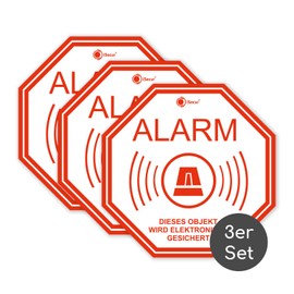 '3 Isecur Stickers – Alarm, Alarmgesichert] 10x10 cm _ 220 to Go, Sign of Anti-Theft Security Alarm Innenklebend for Window Panes, at home, car, truck, Construction Machines