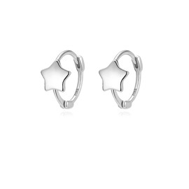 Reffeer Solid 925 Sterling Silver Star Hoop Earrings for Women Teen Girls Tiny Star Huggie Earrings Cartilage Hoops (A-Silver)